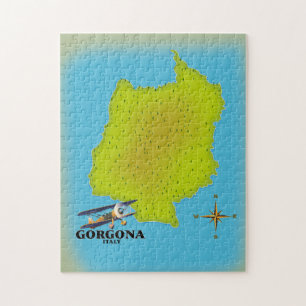 Gorgona Italië kaart reisposter. Legpuzzel