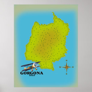 Gorgona Italië kaart reisposter. Poster