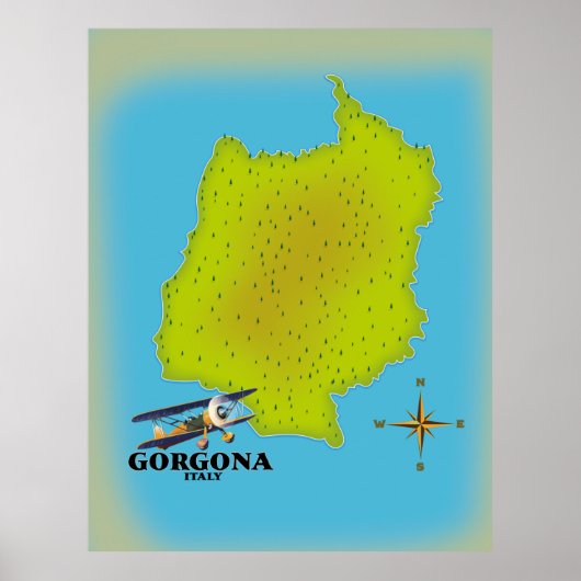 Gorgona Italië kaart reisposter. Poster (Voorkant)