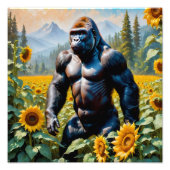 Gorilla aap in een veld van zonnebloem foto afdruk (Voorkant)