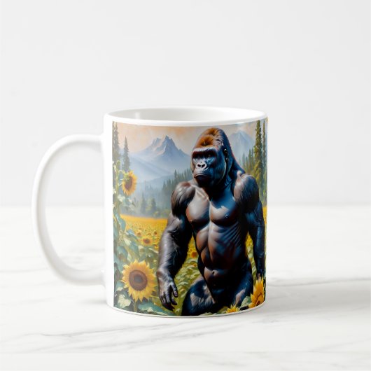 Gorilla aap in een veld van zonnebloem koffiemok (Links)