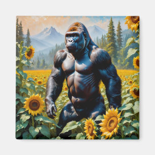 Gorilla aap in een veld van zonnebloem magneet