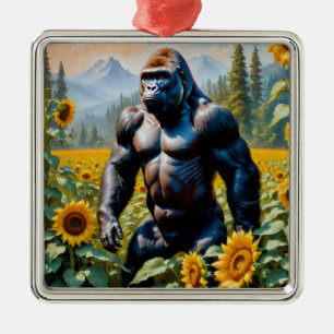 Gorilla aap in een veld van zonnebloem metalen ornament