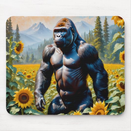 Gorilla aap in een veld van zonnebloem muismat (Voorkant)