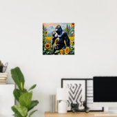 Gorilla aap in een veld van zonnebloem poster (Thuiskantoor)