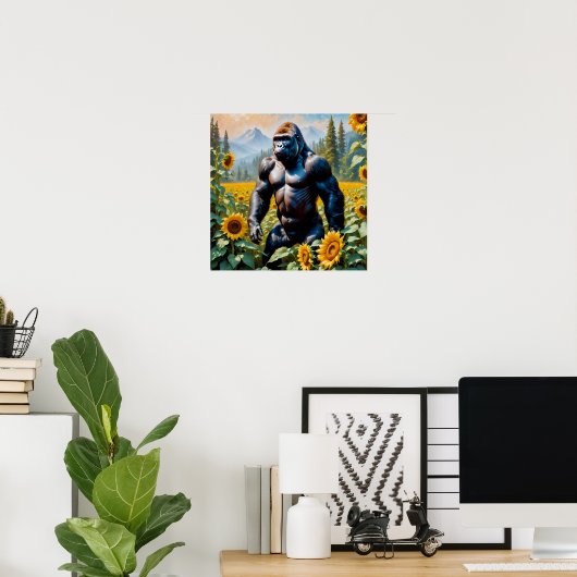 Gorilla aap in een veld van zonnebloem poster (Thuiskantoor)