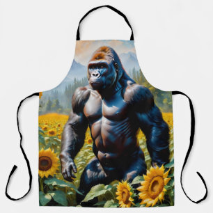Gorilla aap in een veld van zonnebloem schort