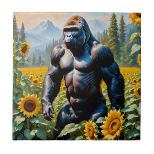 Gorilla aap in een veld van zonnebloem tegeltje