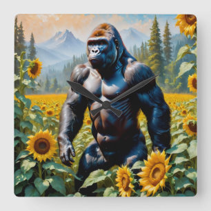 Gorilla aap in een veld van zonnebloem vierkante klok