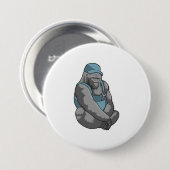 Gorilla als ambachtsman met moersleutel ronde button 7,6 cm (Voorkant /achterkant)