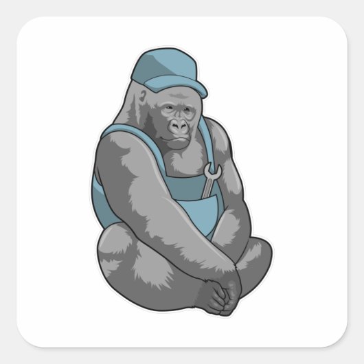 Gorilla als ambachtsman met moersleutel vierkante sticker (Voorkant)