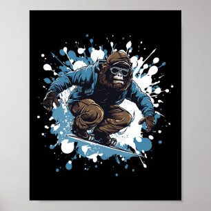 Gorilla Animal Snowboarden Sport Snowboard Poster