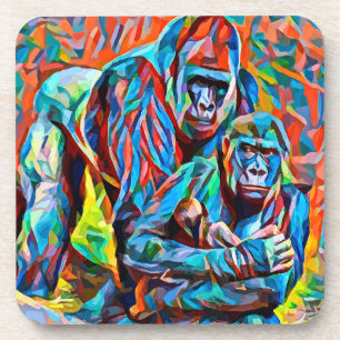 Gorilla Ape Familie Abstracte Dieren Wildlife Art Bier Onderzetter