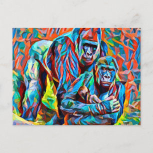 Gorilla Ape Familie Abstracte Dieren Wildlife Art Briefkaart