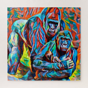 Gorilla Ape Familie Abstracte Dieren Wildlife Art  Legpuzzel