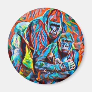 Gorilla Ape Familie Abstracte Dieren Wildlife Art Magneet