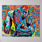 Gorilla Ape Familie Abstracte Dieren Wildlife Art Poster (Voorkant)