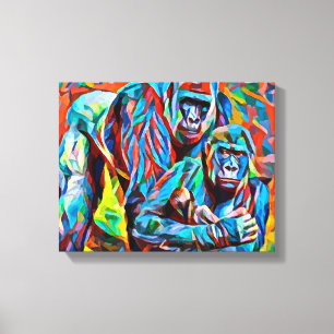 Gorilla Ape Familie Abstracte oerwouden Kunst Canvas Afdruk