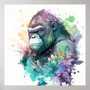 Gorilla Ape Portret Dier Schilderen Wildlife Grati Poster