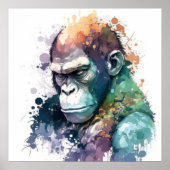 Gorilla Ape Portret Dier Schilderen Wildlife Grati Poster (Voorkant)