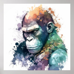 Gorilla Ape Portret Dier Schilderen Wildlife Grati Poster