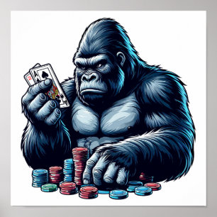 Gorilla Ape Speelkaarten Poker Gokken Casino Poster