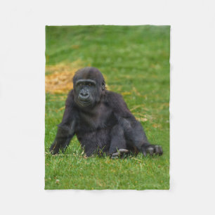 Gorilla-Baby in de gras Fleece Deken