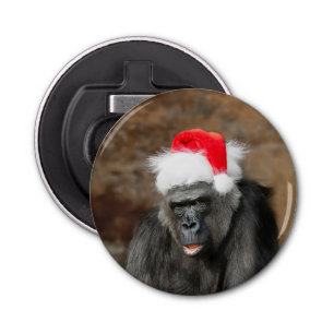 Gorilla Biddy in een feestelijk kerst Pet Button Flesopener