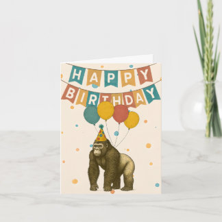 Gorilla Birthday Kaart - Grappig Dier met Ballonne