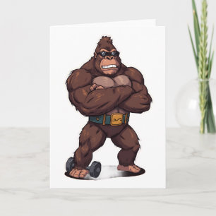 Gorilla Bodybuilder Gewichtheffer Pop Art Cartoon Kaart