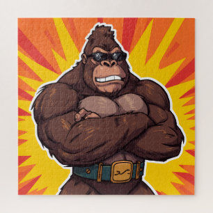 Gorilla Bodybuilder Gewichtheffer Pop Art Cartoon Legpuzzel