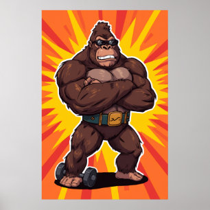 Gorilla Bodybuilder Gewichtheffer Pop Art Cartoon Poster