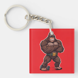 Gorilla Bodybuilder Gewichtheffer Pop Art Cartoon Sleutelhanger