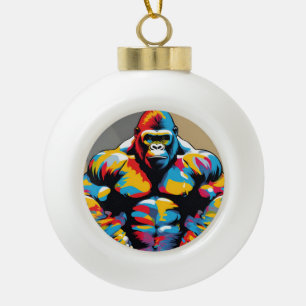 Gorilla Bodybuilder Gewichtslifter Pop Art Cartoon Keramische Bal Ornament