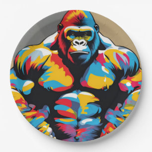 Gorilla Bodybuilder Gewichtslifter Pop Art Cartoon Papieren Bordje