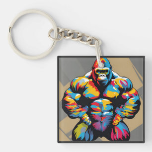 Gorilla Bodybuilder Gewichtslifter Pop Art Cartoon Sleutelhanger