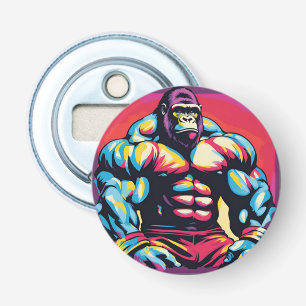 Gorilla Bodybuilder Lifter Pop Art Cartoon Button Flesopener