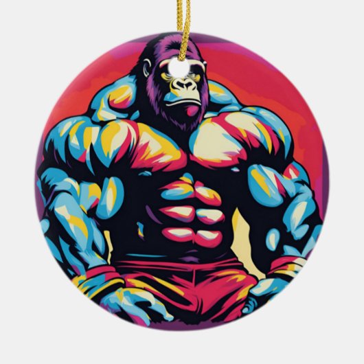 Gorilla Bodybuilder Lifter Pop Art Cartoon Keramisch Ornament (Voorkant)