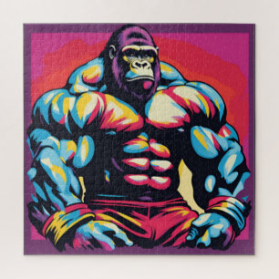 Gorilla Bodybuilder Lifter Pop Art Cartoon Legpuzzel