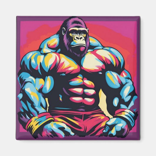 Gorilla Bodybuilder Lifter Pop Art Cartoon Magneet (Voorkant)
