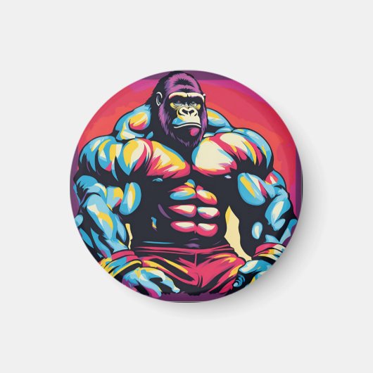 Gorilla Bodybuilder Lifter Pop Art Cartoon Magneet (Voorkant)
