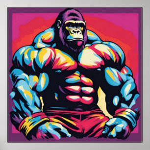 Gorilla Bodybuilder Lifter Pop Art Cartoon Poster