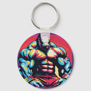 Gorilla Bodybuilder Lifter Pop Art Cartoon Sleutelhanger