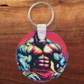 Gorilla Bodybuilder Lifter Pop Art Cartoon Sleutelhanger (Achterkant)