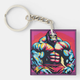 Gorilla Bodybuilder Lifter Pop Art Cartoon Sleutelhanger