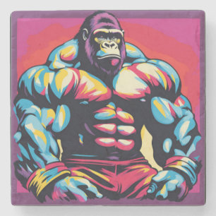 Gorilla Bodybuilder Lifter Pop Art Cartoon Stenen Onderzetter