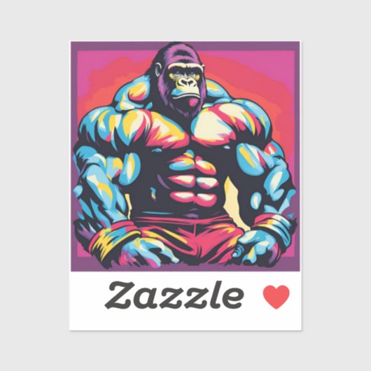 Gorilla Bodybuilder Lifter Pop Art Cartoon Sticker (Vel)