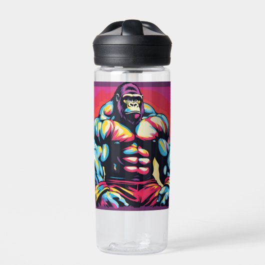 Gorilla Bodybuilder Lifter Pop Art Cartoon Waterfles (Voorkant)