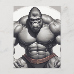 Gorilla Bodybuilder Pop Art Cartoon Tekenen Briefkaart