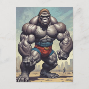 Gorilla Bodybuilder Pop Art Cartoon Tekenen Briefkaart